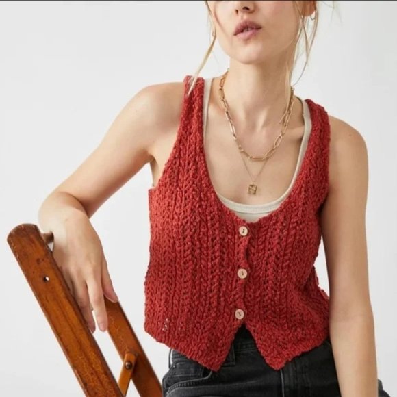 Free People Tops - Free People Stanley Crochet Knit Tank in Rust/Iron We the Free Size XS